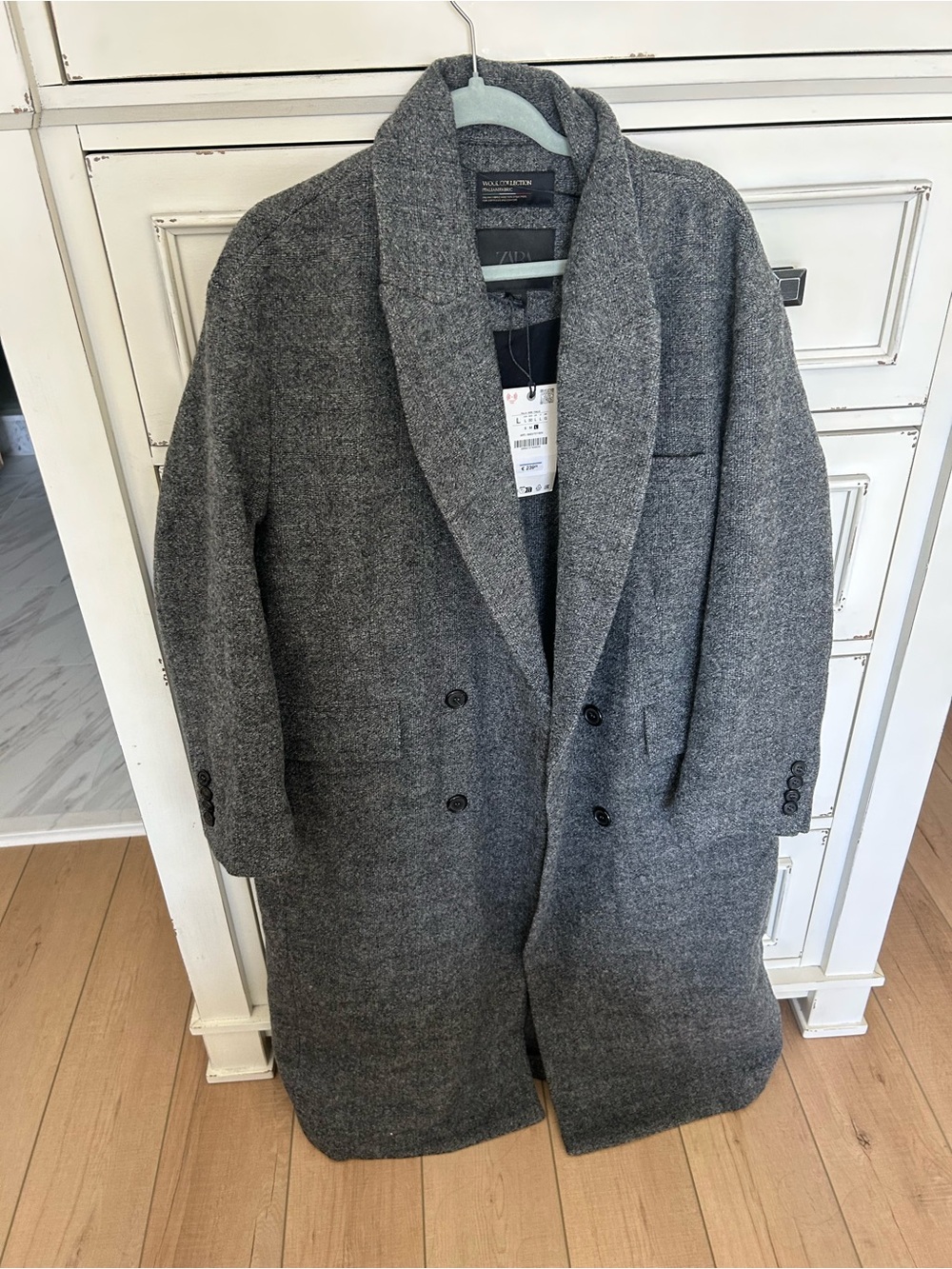 Zara Gray Double-Breasted Shawl-Collar Pea Coat